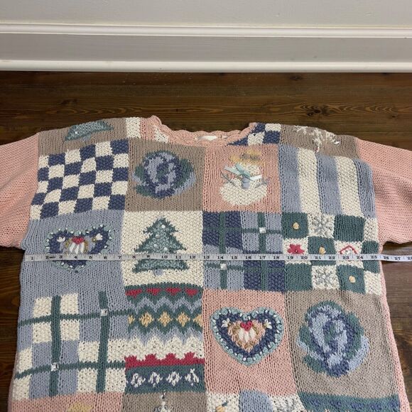 Vintage Kathie Lee Christmas Cardigan Sweater Women's XL Lt Pink Holiday - Picture 4 of 8